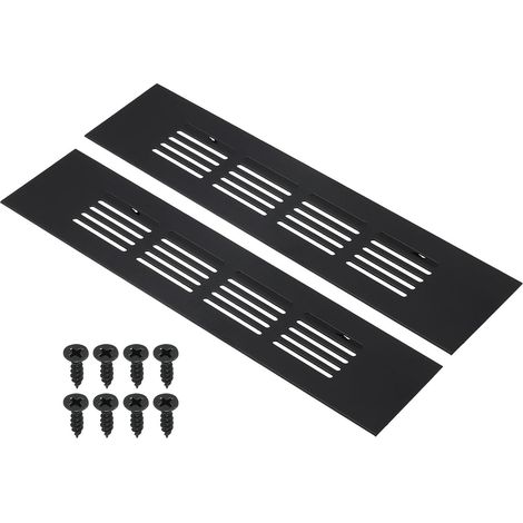 2 Pièces 8 x 2 Pouces Couverture de Ventilation Rectangulaire Noir Grille en Aluminium avec Vis de Montage pour Porte D'Armoire et de Placard (1/5)