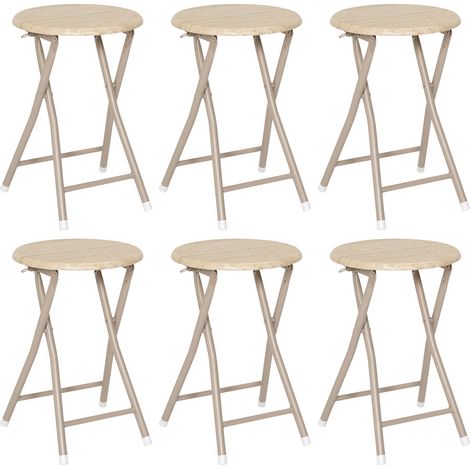 The Home Deco Factory – Tabouret de bar pliant – Structure métal clair – Assise ronde bois – Gain de place optimal – Style moderne (1/5)