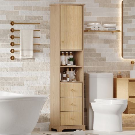 Mobile bagno alto 40 x 30 x 172 cm in MDF effetto legno naturale HAVRYA (1/5)