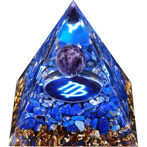 Pyramide Orgonite - Pierre Naturelle Améthyste - Symboles des 12 Constellations - Boule d'Obsidienne - Pour Méditation et Yoga - 1 Pièce (1/5)