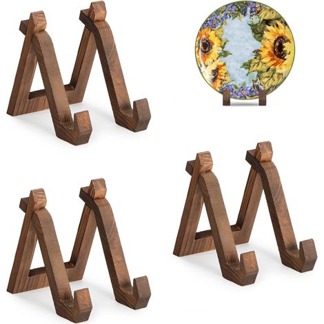 3 Pièces - Support Assiette - Porte Assiette - Présentoir Bois Pin pour Photos et Vinyles Usage Domestique et Commercial Naturel 15,2 cm