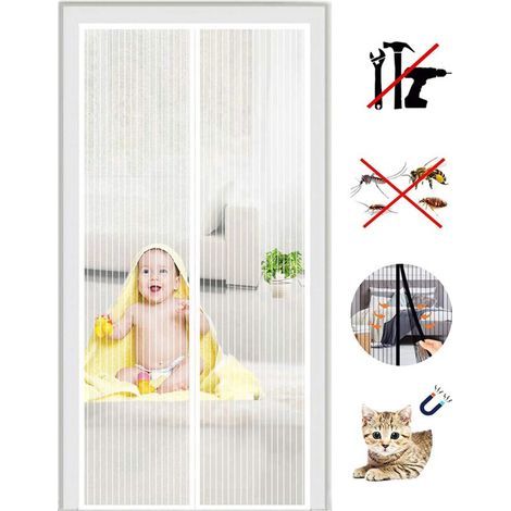 Moustiquaire magnétique pour porte, 120 x 220 cm, maille ultra-fine, fermeture automatique assurée par 32 aimants, installation facile sans outils (1/4)