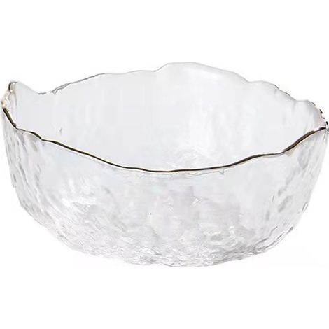 ensaladera de vidrio, forma irregular, borde dorado, resistente al calor, para cocina, fiestas y hogar. (1/5)