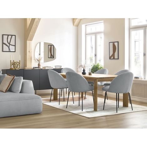 BOBOCHIC - Chaise LALIE tissu velours côtelé et pieds métal noir Gris clair (1/5)
