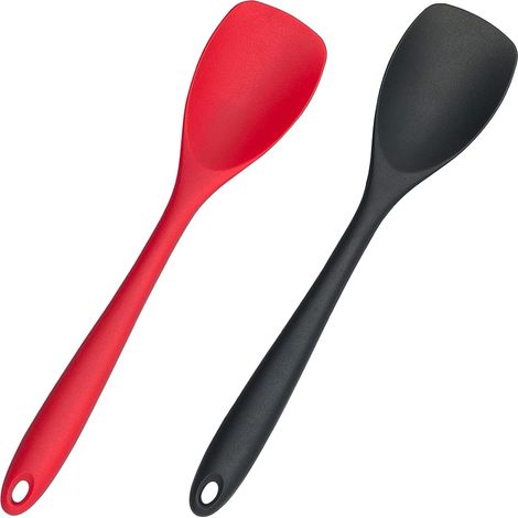 Spatule en silicone, sans BPA, résistante à la chaleur jusqu'à 260 °C, antiadhésive, idéale pour remuer, prélever et mélanger (rouge et noir) (1/5)