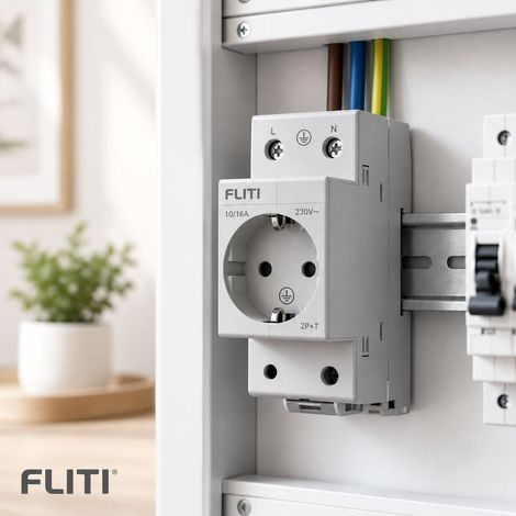 Prise Électrique Modulaire 2P+T 16A sur Rail DIN - Grise, Conforme NF C 61314, Installation Facile dans Coffret Électrique, Bornes à Vis pour Câbles Souples ou Rigides, 230V, Sécurité et Fiabilité (1/5)