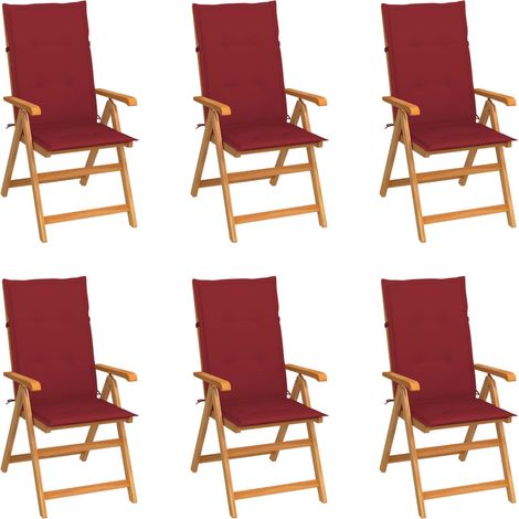 Chaises/Fauteuils de jardin 6 pcs avec coussins bordeaux Bois de teck -TF17928 (1/5)