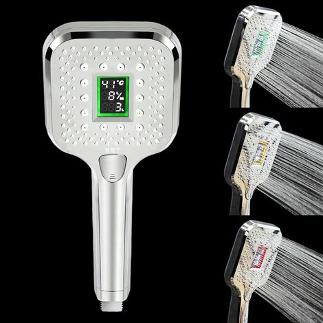 Pommeau de douche LED avec affichage température, débit et consommation, 3 modes (1/5)