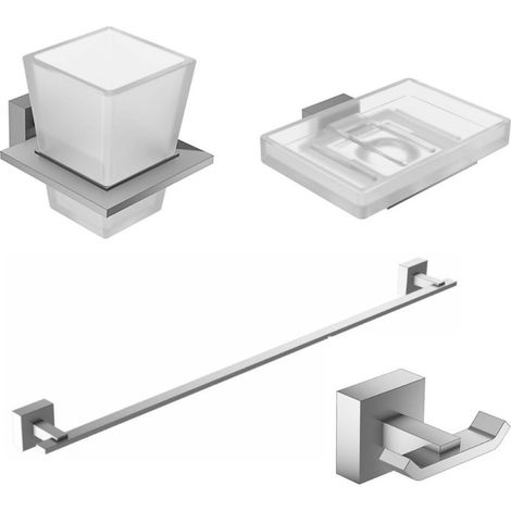 JACOB DELAFON Conjunto Jabonera moderna, Portavasos moderno con cristal, Toallero moderno y Perchero de metal moderno