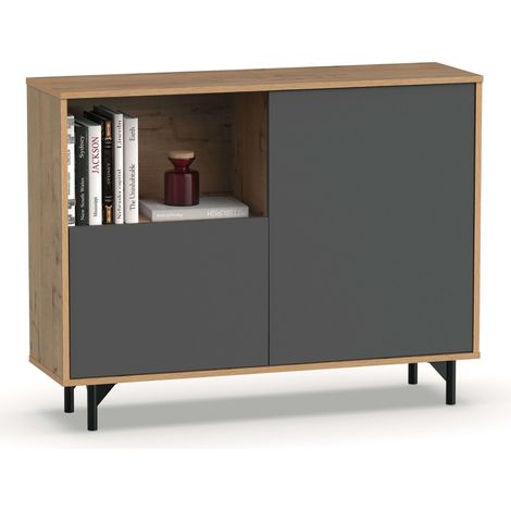 Aparador Salón Comedor Anori Con Patas Color Roble Gold Y Gris 112 cm (1/5)