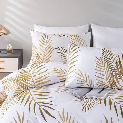 Copripiumino 240x260 con 2 federe 65x65 cm Motivo Foglie Oro (1/3)