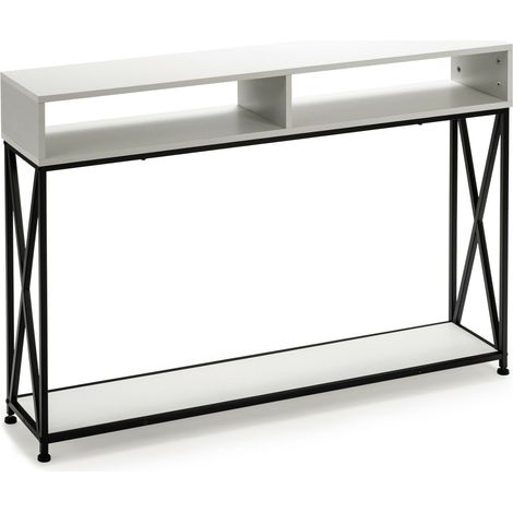 Console Table with Open Shelf and Storage Compartments Steel Frame-White (1/5)