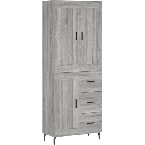 Buffet bahut commode armoire meuble de rangement organisateur cuisine salle de séjour salon haut sonoma 69,5 x 34 x 180 cm bois d'ingénierie gris