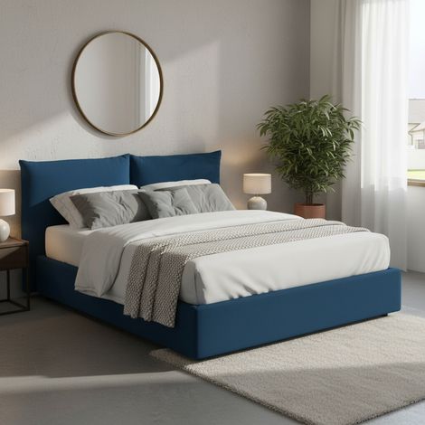 Talamo Italia Cama matrimonial Tiziana, Cama contenedor con revestimiento de tela, 100% Made in Italy, Apertura frontal, adecuado para colchón 160x190 cm, Azul, con embalaje reforzado (1/5)