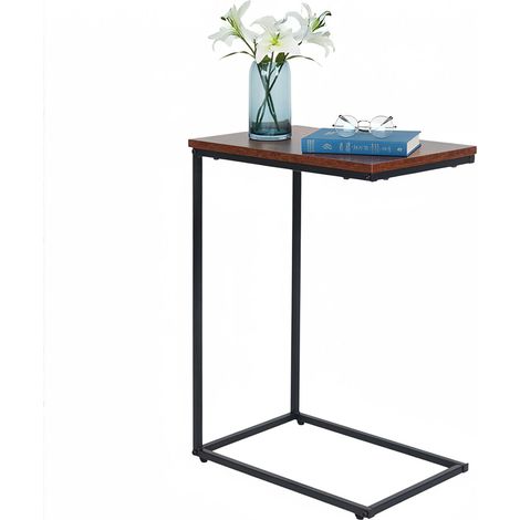 Relaxdays Beistelltisch, HxBxT: 61x45x30 cm, MDF, Metall, C-Form, Sofatisch zum Unterschieben, Industrial, braun/schwarz