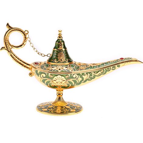 Lampe décorative pot magique Aladin creuse sculptée métal vert - éclairage ambiance féerique (1/5)