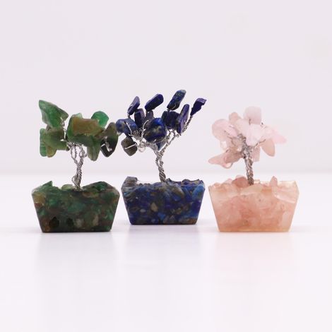 Boîte de 12 mini arbres de pierres précieuses sur base d'orgonite - Mélange assorti (15 pierres)- Vendu par 1 (1/4)