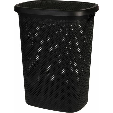 Cesto de ropa negro con tapa, 60 L