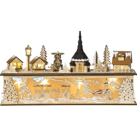 Autre décoration pour Noël Village de Noël Lumineux en Bois Décoration de Noël Maison miniature sur table avec 10 LED Blanc Chaud - 45 x 10 x 25 cm (1/5)
