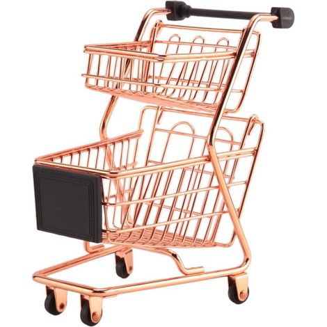 Mini Chariot De Courses À Double Niveau En Métal Avec Panier De Rangement Rose Doré