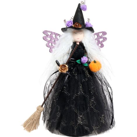 Witch Tree Topper - 30 cm Halloween Decoration with Conical Base - Indoor Party Decor - 1 Piece (1/5)