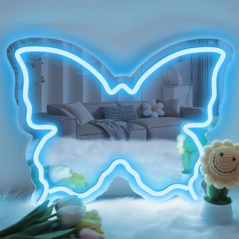 Miroir néon en forme de papillon — Design à intensité variable Cadeau d'anniversaire idéal pour les adolescents, alimentation USB (Bleu glacier) (1/5)