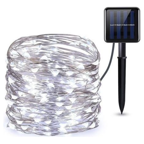Guirlande Solaire Exterieur, 22 m 200LED Guirlande Lumineuse Exterieure Étanche, 8 Modes Guirlande Extérieure Solaire Décoration pour Jardin Terrasse Cour Noël Mariage Fête, Blanc Froid (1/5)