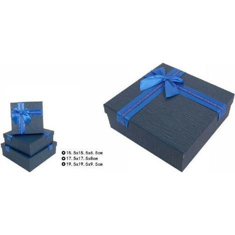 Set 3 Pièces Boîtes Cadeaux Différentes Tailles Carré Bleu Avec Noeud 69347
