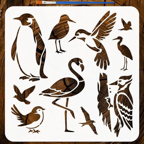 Pochoirs Oiseaux avec Pinceau 30x30cm Pochoir Peinture Manchots Pochoir Flamants Pochoirs Colibris Modèle Pic Bois Modèles PET Thèmes Animaux Modèle PET pour Bois Mur Sol DIY (1/5)