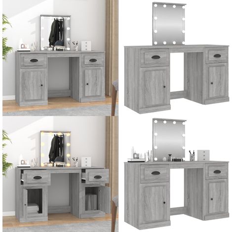 Coiffeuse avec LED sonoma gris 130x50x132,5 cm - Coiffeuse - Meuble De Salle De Bain - Vanity - Miroir Lumineux - Éclairage Led - Home & Living (1/5)