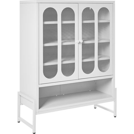 Credenza in acciaio con 2 ante ovali traforate e 5 ripiani bianco Soletta