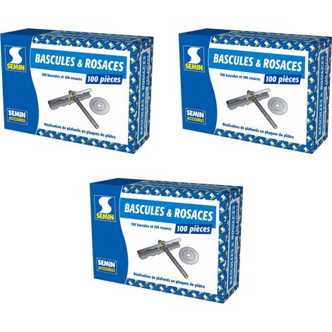 SEMIN Rosace et Bascule Plafond Suspendu - Boîte de 100 Pièces - Accessoire de Fixation pour Plaque de Plâtre - Pose Rapide sur Tige Filetée M6 - Montage Ossature Fourrure (lot de 3) (1/5)