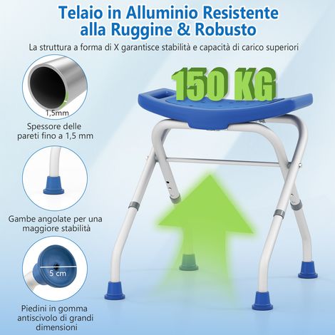 Tabouret de douche bleu réglable en hauteur avec accoudoirs amovibles et pieds antidérapants pour salle de bain et baignoire (1/5)