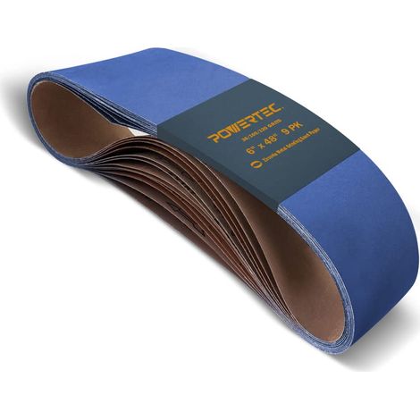 Lot de 9 bandes abrasives en oxyde de zirconium de 122 cm, 3 de chaque grain 36/100/120, pour ponceuse d'établi, ponceuse à bande et à disque, travail du bois, meulage du métal (1/5)