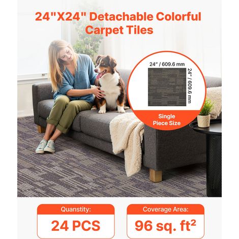 Dalle de Moquette Réutilisable, 61 x 61 cm, Lot de 24, Couverture 8,9 ㎡, Épaisseur 6 mm, à Poils Ras, Revêtement de Sol Doux Modula… (1/5)