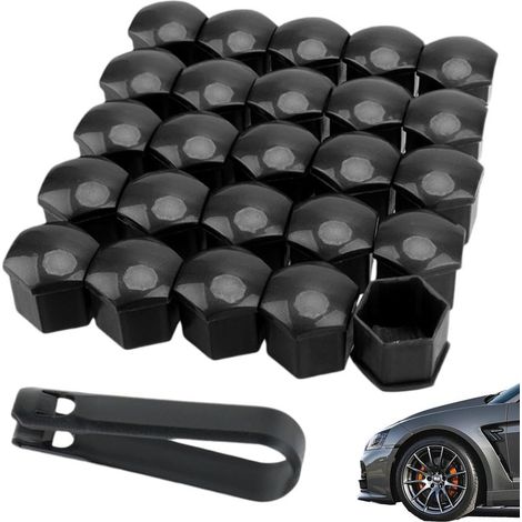 25 Pièces Capuchon d'écrou de Roue 17mm, Boulon Ecrou Couvre, Universel Hexagonal Pneu Écrou Couvre, Boulon Couvercle Enjoliveurs De Voiture, Cache Ecrou Roue Voiture, avec Outil de Démontage, Noir (1/5)