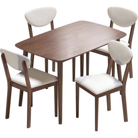 Ensemble table salle à manger crème avec 4 chaises rembourrées, table de cuisine pour 4 personnes, assises confortables (1/5)