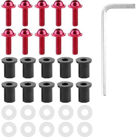 Kit de boulons de pare-brise de moto vis de montage de carénage de moto universelles écrous rondelles ensemble de 10 pièces noir argent rouge pour (Rouge) (1/5)