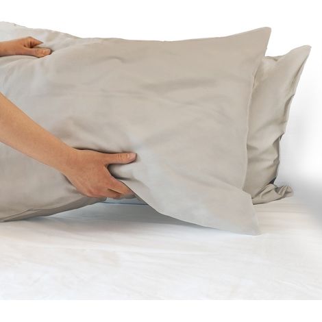 Coppia federe per Cuscino guanciale Letto 100% Cotone Made in Italy con patella interna Beige - 52x80 cm