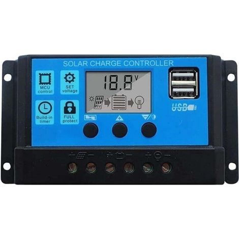Contrôleur de charge solaire 10 A Régulateur solaire Solar Charge Controller 12V/24V Dual USB 10A Solar Voltage Regulator LCD Display with Power-Off Memory Function (1/5)