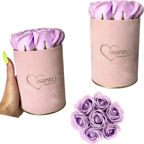 Flowerbox Inspiruj - Scatola rosa con rose di sapone - n. 6 Viola chiaro (1/5)