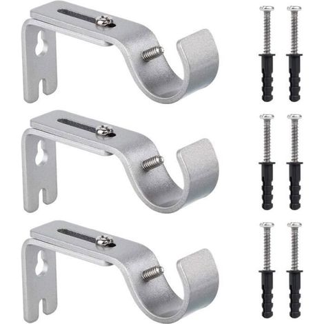 Support de Tringle à Rideau Réglable, 3 Pcs Supports Murale en Métal avec Vis et Chevilles pour Tringle à Rideau Chambre Coucher (1/4)