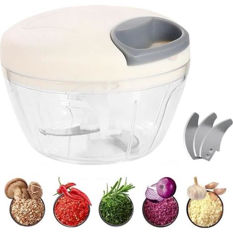 Coupe-légumes Manuel Hachoir à oignons manuel avec câble - Hachoir multifonction avec 3 lames en acier inoxydable Pour couper (1/4)