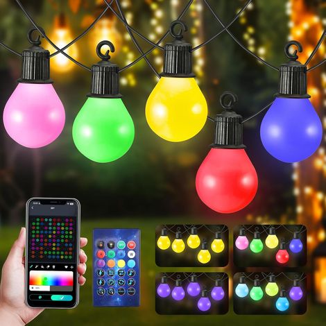 Guirlande Lumineuse Exterieure Guirlande Lumineuse à Boules Colorées 50 LED Guirlande Guinguette Exterieur 33M avec Télécommande et App, Minuterie pour décorer Halloween, Balcon, Jardin, Fête (1/5)