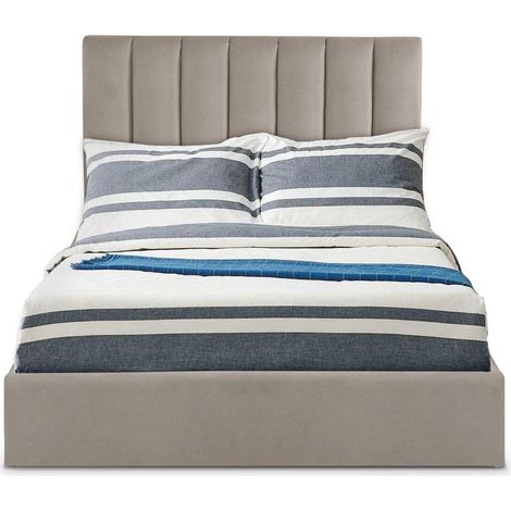 Cotecosy – Lit coffre 140x190cm – Sommier relevable en velours taupe – Tête de lit rembourrée – Rangement pratique sous le sommier (1/5)