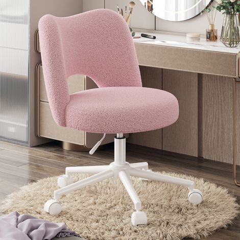 Klyvvo Chaise de Bureau en Roues-capacité charge 150 kg-Chaise de Maquillage en Peluche Respirante-Chaise de Bureau Réglable en Hauteur-Chaise Pivotante pour Chambre Salon en Cadeau pour la Famille-Ro