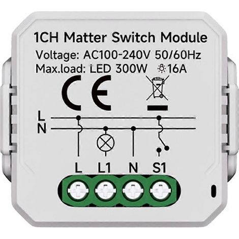 Matter 1-Wege-WLAN-Schaltermodul, Heimautomatisierungsrelais, Leitungsschutzschalter, kompatibel mit HomeKit, SmartThings, Alexa und Google Home (1 Kanal). (1/5)