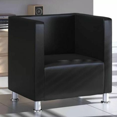 Poltrona ufficio salotto a forma di Cubo in ecopelle Nera con piedi cromati (1/5)