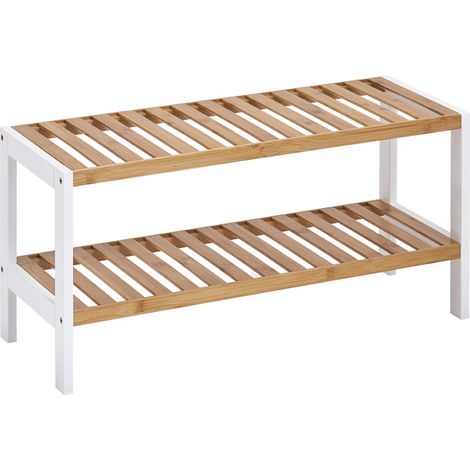 Scarpiera Con 2 Ripiani Bamboo/MDF Bianco (1/2)