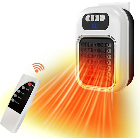 Calefactor portátil de pared  Ventilador silencioso con pantalla LED y mando a distancia para baños, estudios y apartamentos, color blanco. (1/5)